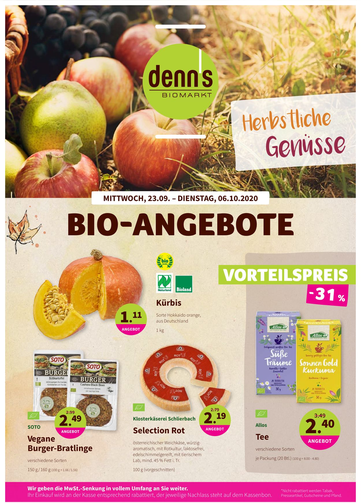 Denn's Biomarkt Prospekt - Aktuell vom 23.09-06.10.2020