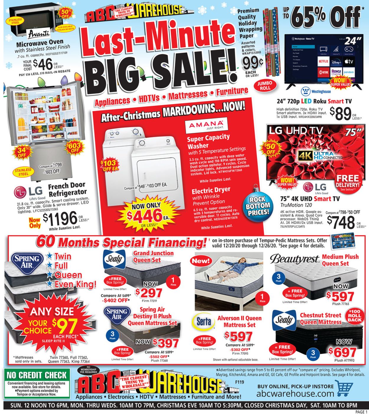 ABC Warehouse Last Minute Sale 2020 Weekly Ad Circular - valid 12/20-12/26/2020