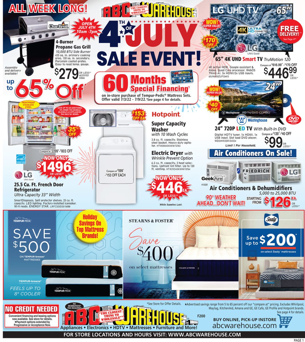ABC Warehouse - 4th of July Sale Weekly Ad Circular - valid 07/03-07/09/2022