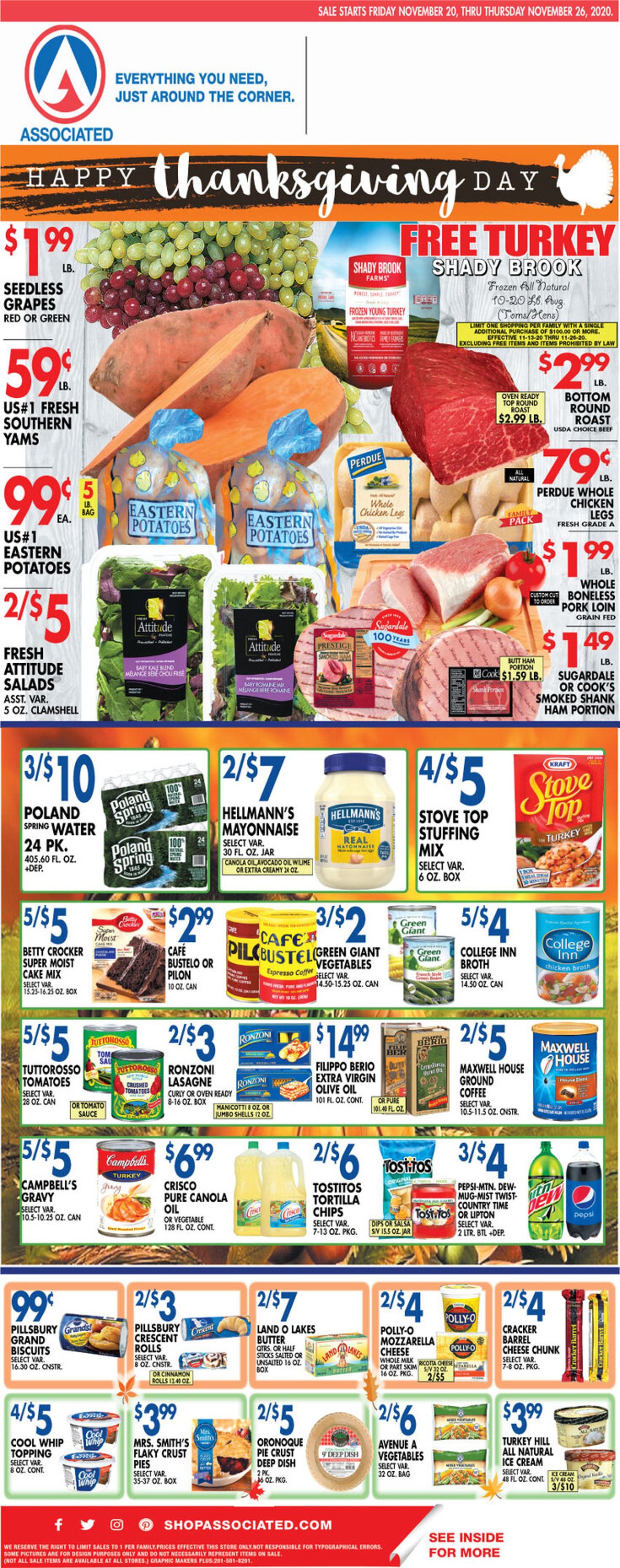 Associated Supermarkets Thanksgiving 2020 Weekly Ad Circular - valid 11/20-11/26/2020