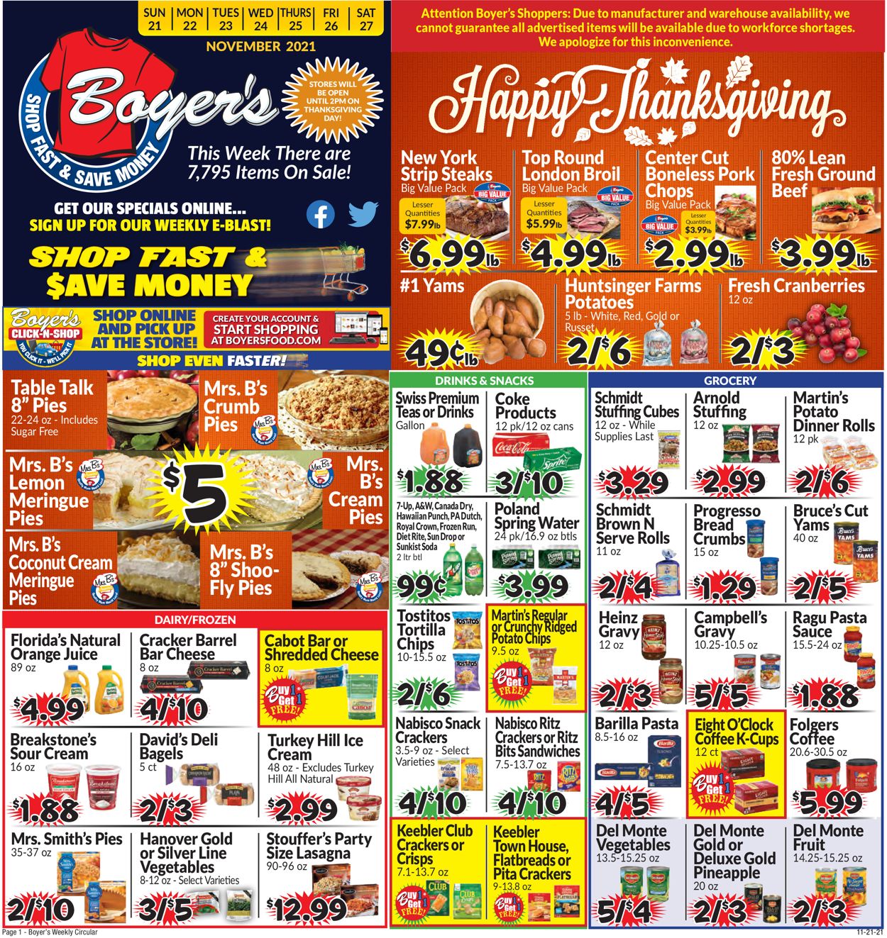 Boyer's Food Markets THANKSGIVING 2021 Weekly Ad Circular - valid 11/21-11/27/2021 (Page 3)