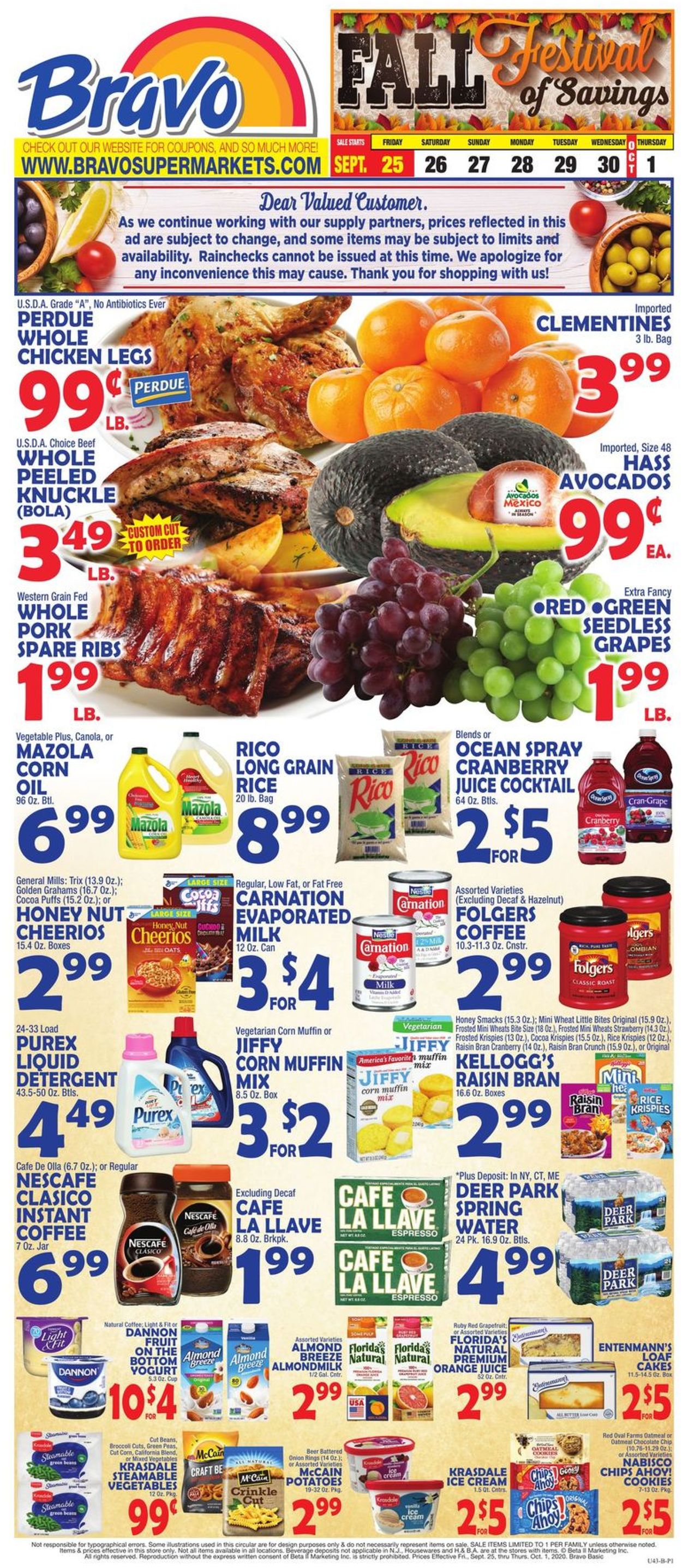 Bravo Supermarkets Weekly Ad Circular - valid 09/25-10/01/2020