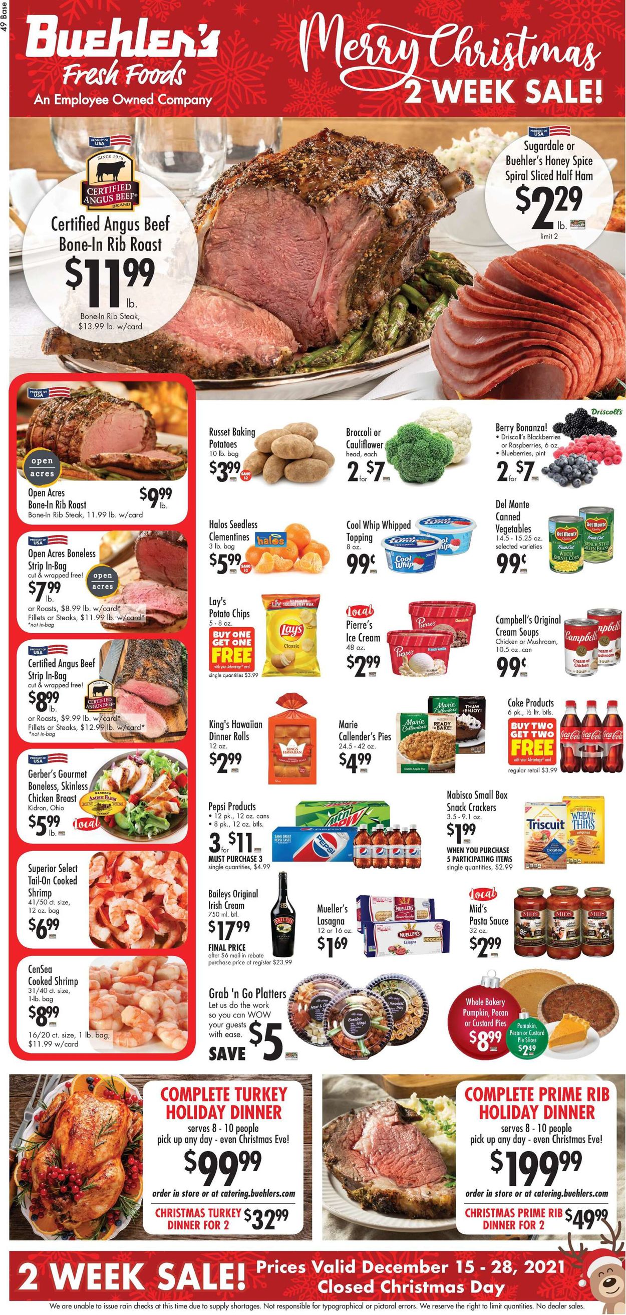 Buehler's Fresh Foods HOLIDAY 2021 Weekly Ad Circular - valid 12/15-12/28/2021