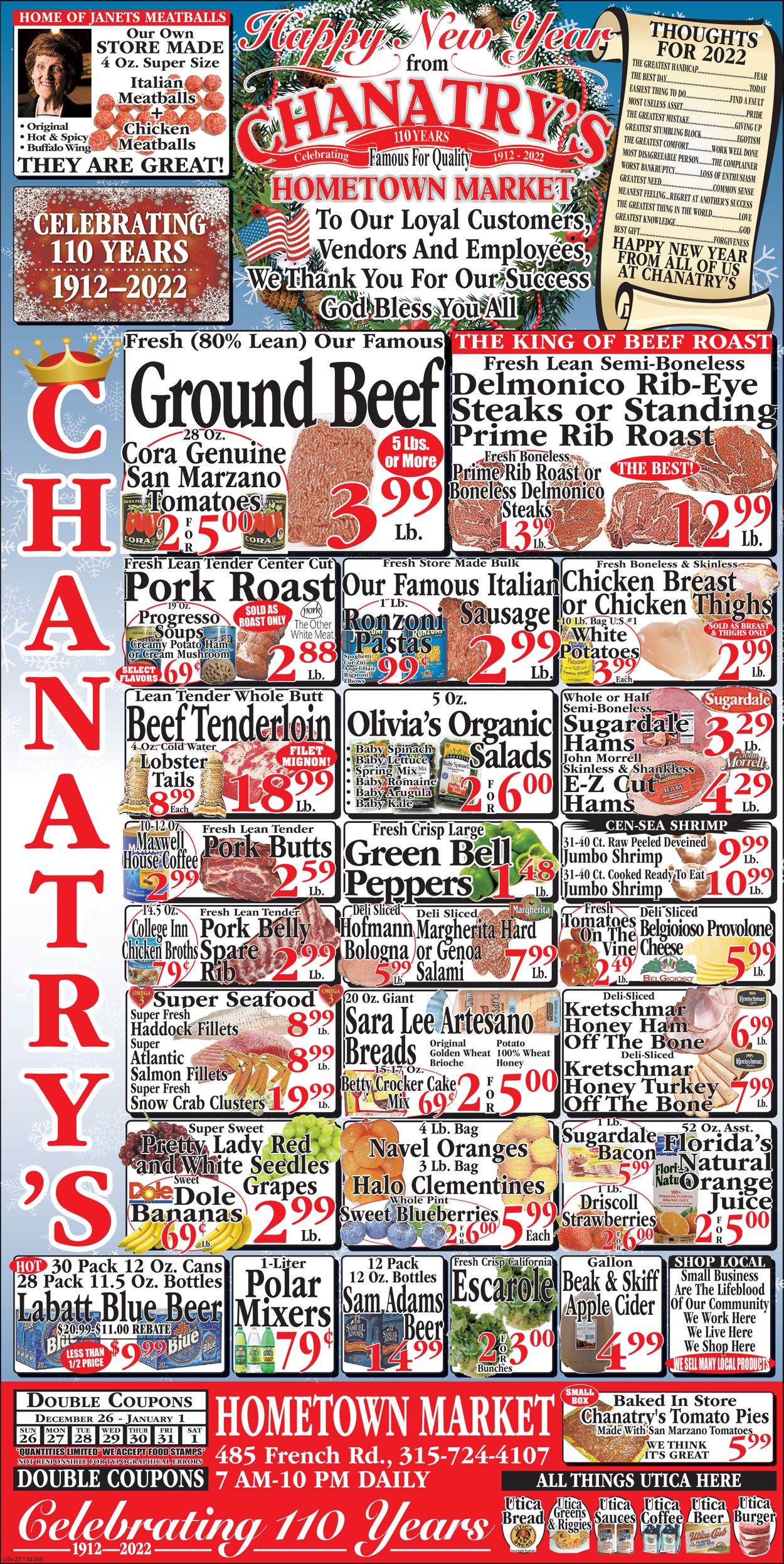 Chanatry's Hometown Market Weekly Ad Circular - valid 12/26-01/01/2022