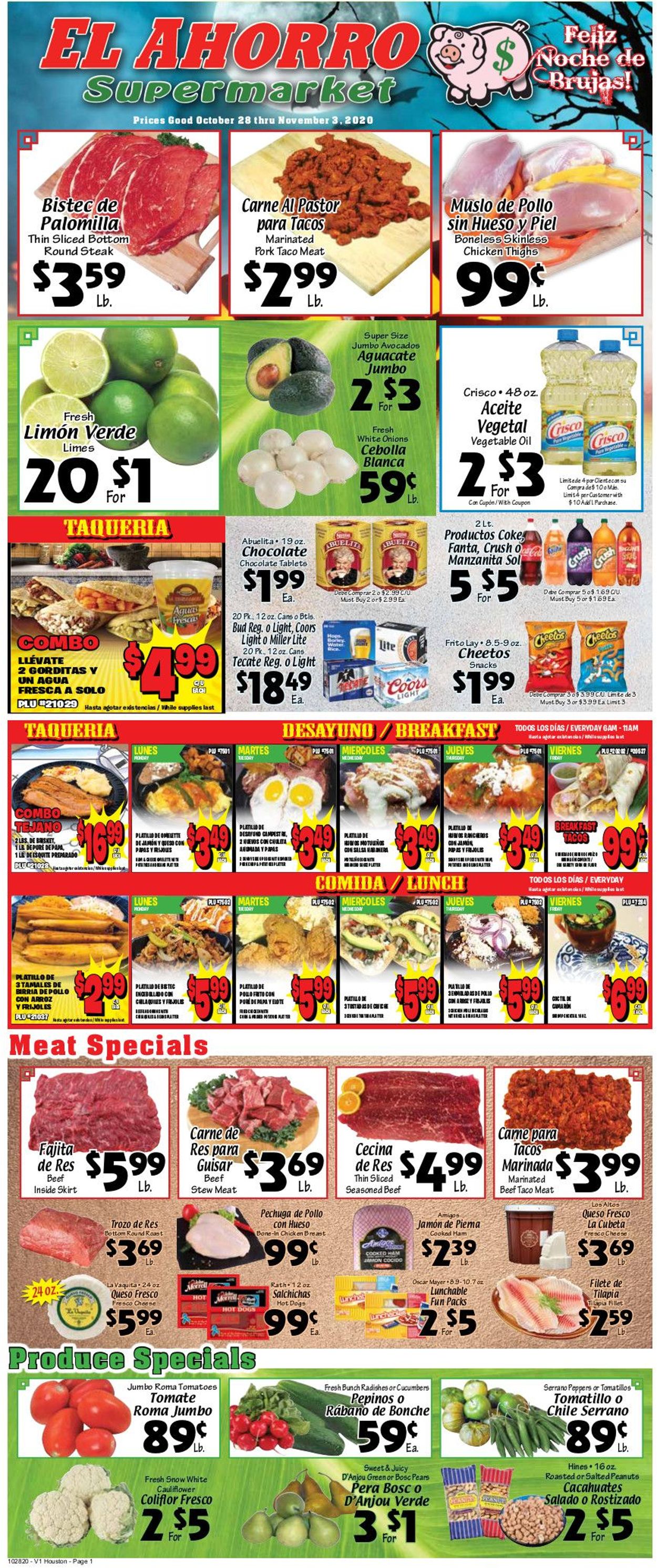 El Ahorro Supermarket Weekly Ad Circular - valid 10/28-11/03/2020