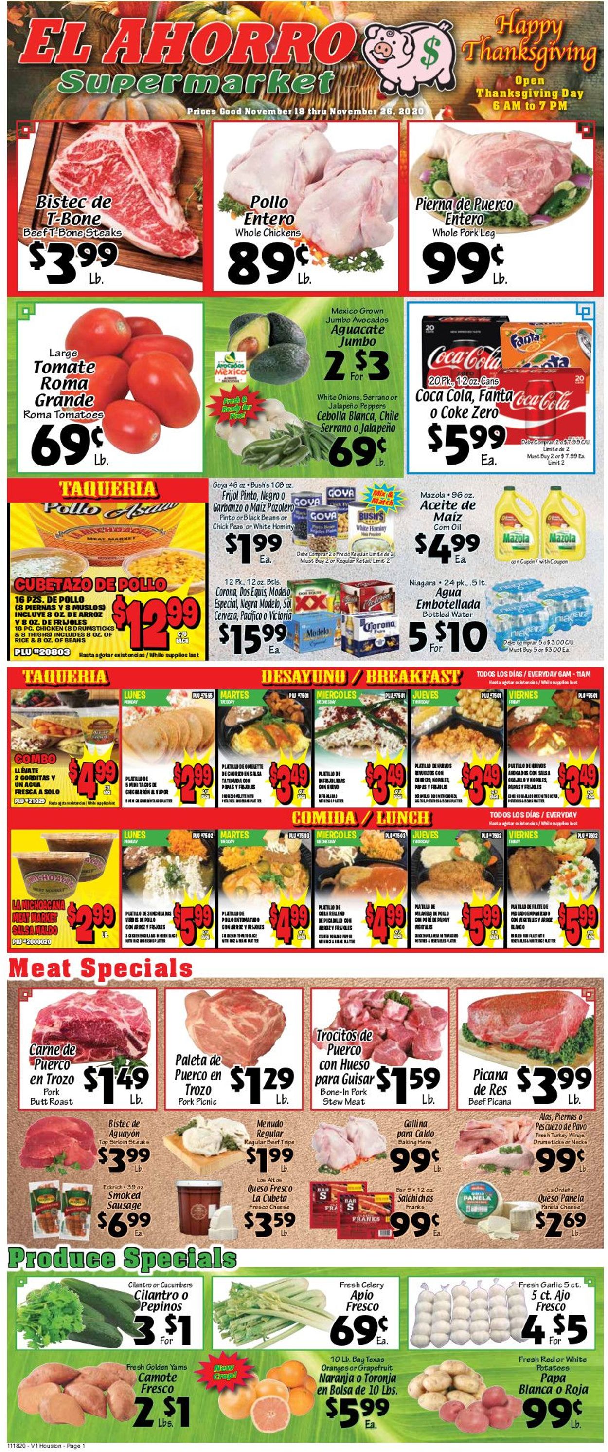 El Ahorro Supermarket Weekly Ad Circular - valid 11/18-11/26/2020