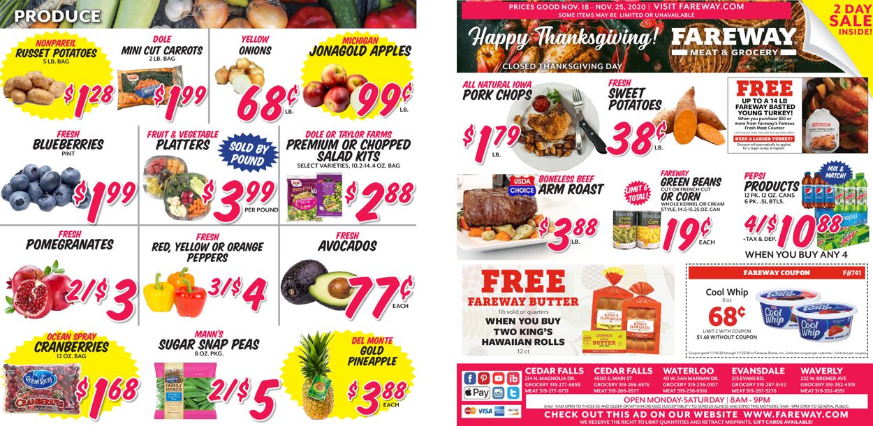Fareway Thanksgiving ad 2020 Weekly Ad Circular - valid 11/18-11/25/2020