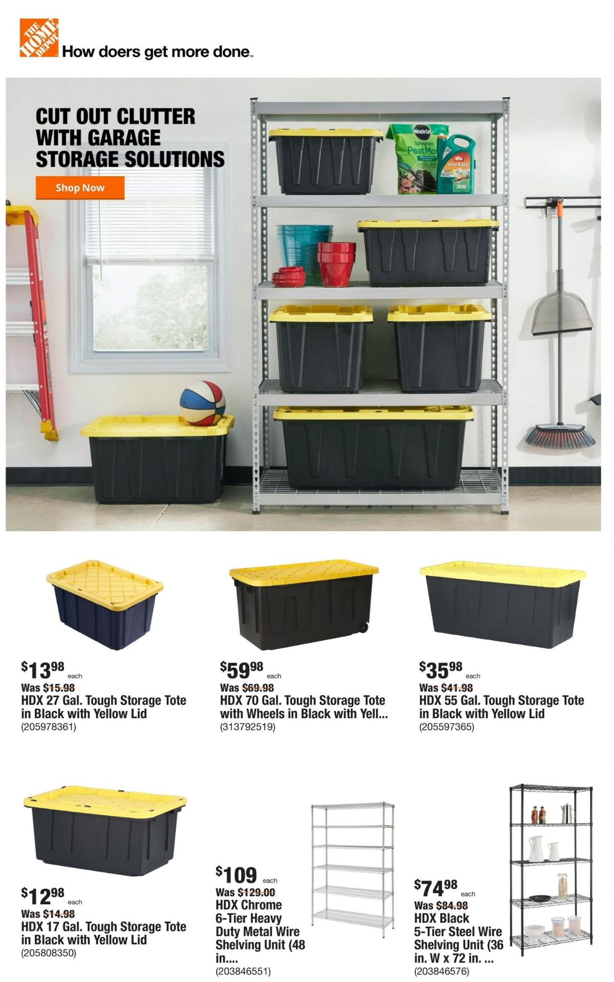 HDX 70 Gal. Tough Storage Tote with Wheels in Black with Yellow