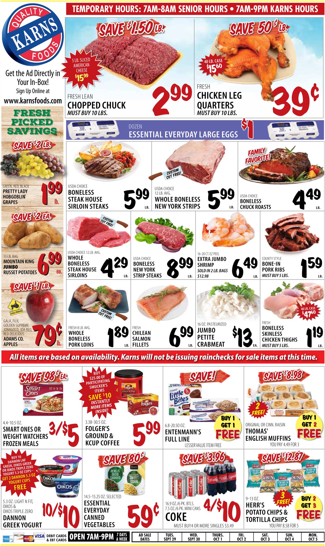 Karns Quality Foods Weekly Ad Circular - valid 09/29-10/05/2020