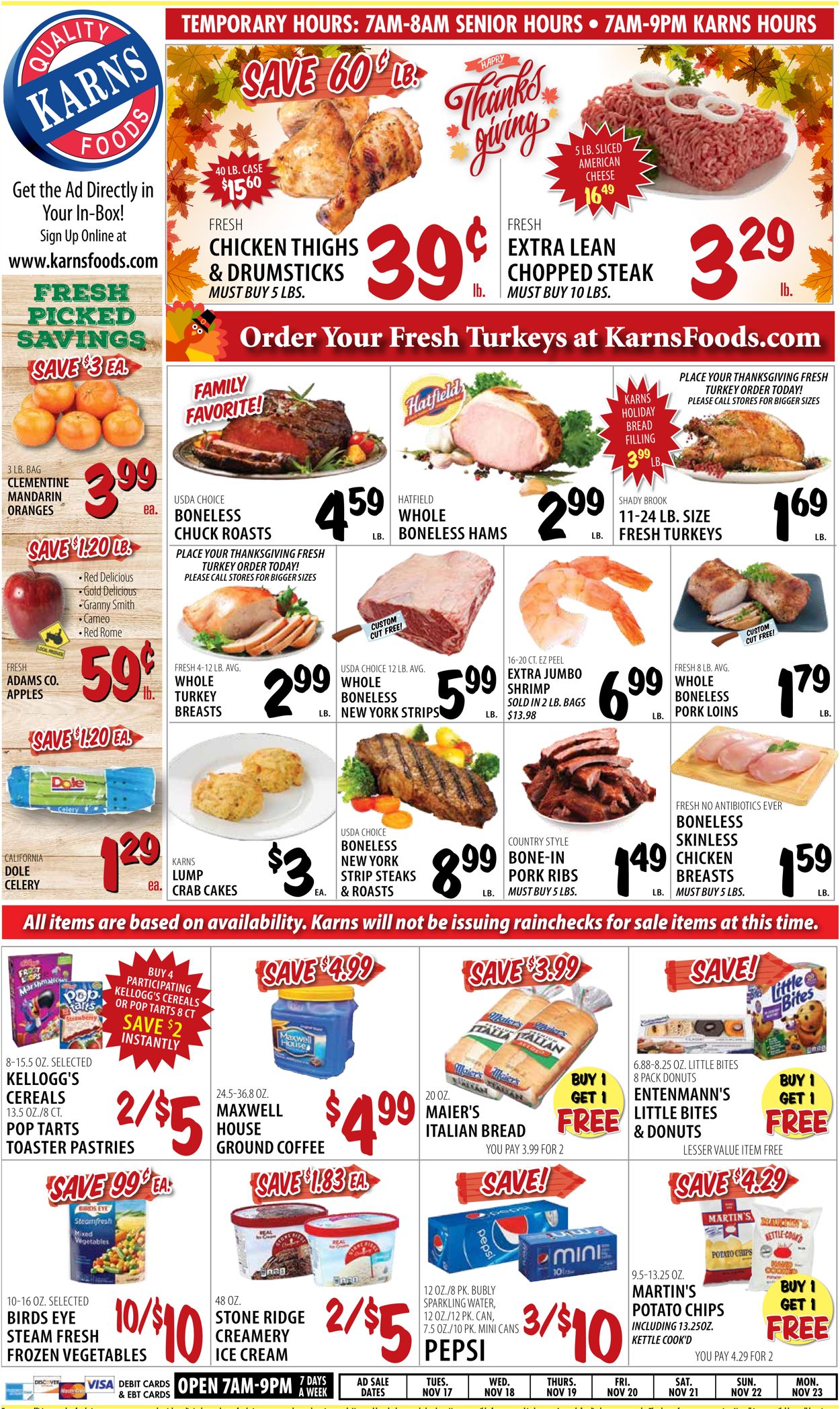 Karns Quality Foods Thanksgiving ad 2020 Weekly Ad Circular - valid 11/17-11/23/2020