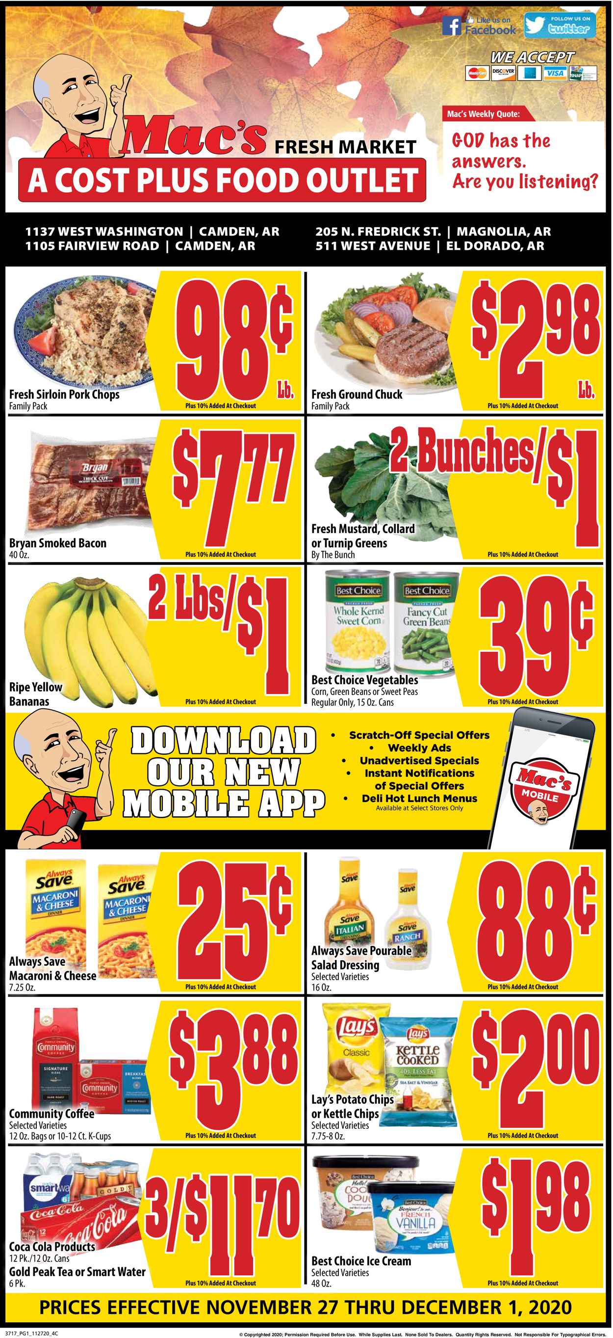 Mac's Freshmarket Black Friday 2020 Weekly Ad Circular - valid 11/27-12/01/2020