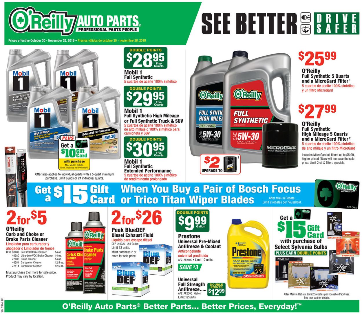 O'Reilly Auto Parts Weekly Ad Circular - valid 10/30-11/26/2019