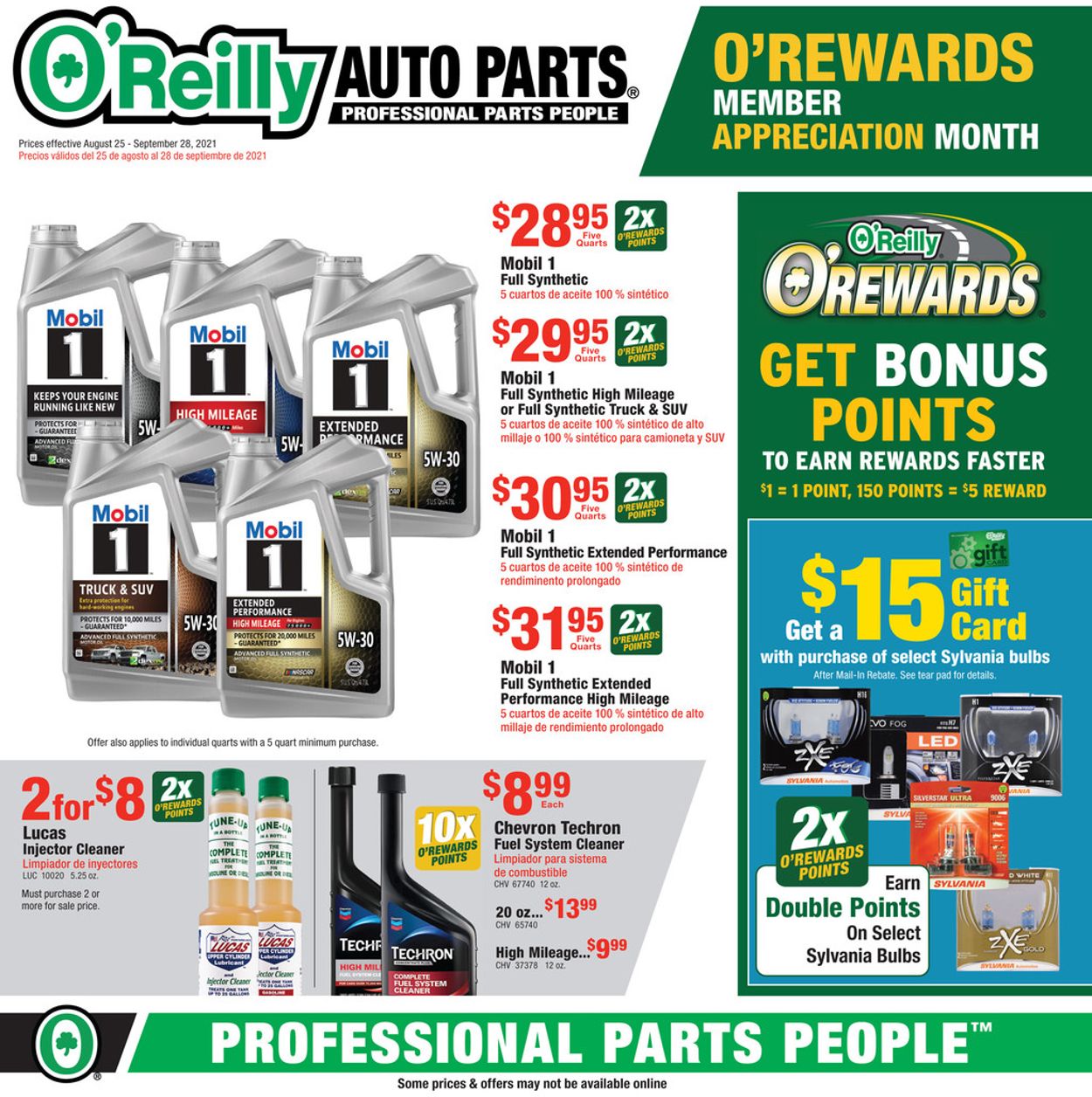 O'Reilly Auto Parts Weekly Ad Circular - valid 08/25-09/28/2021