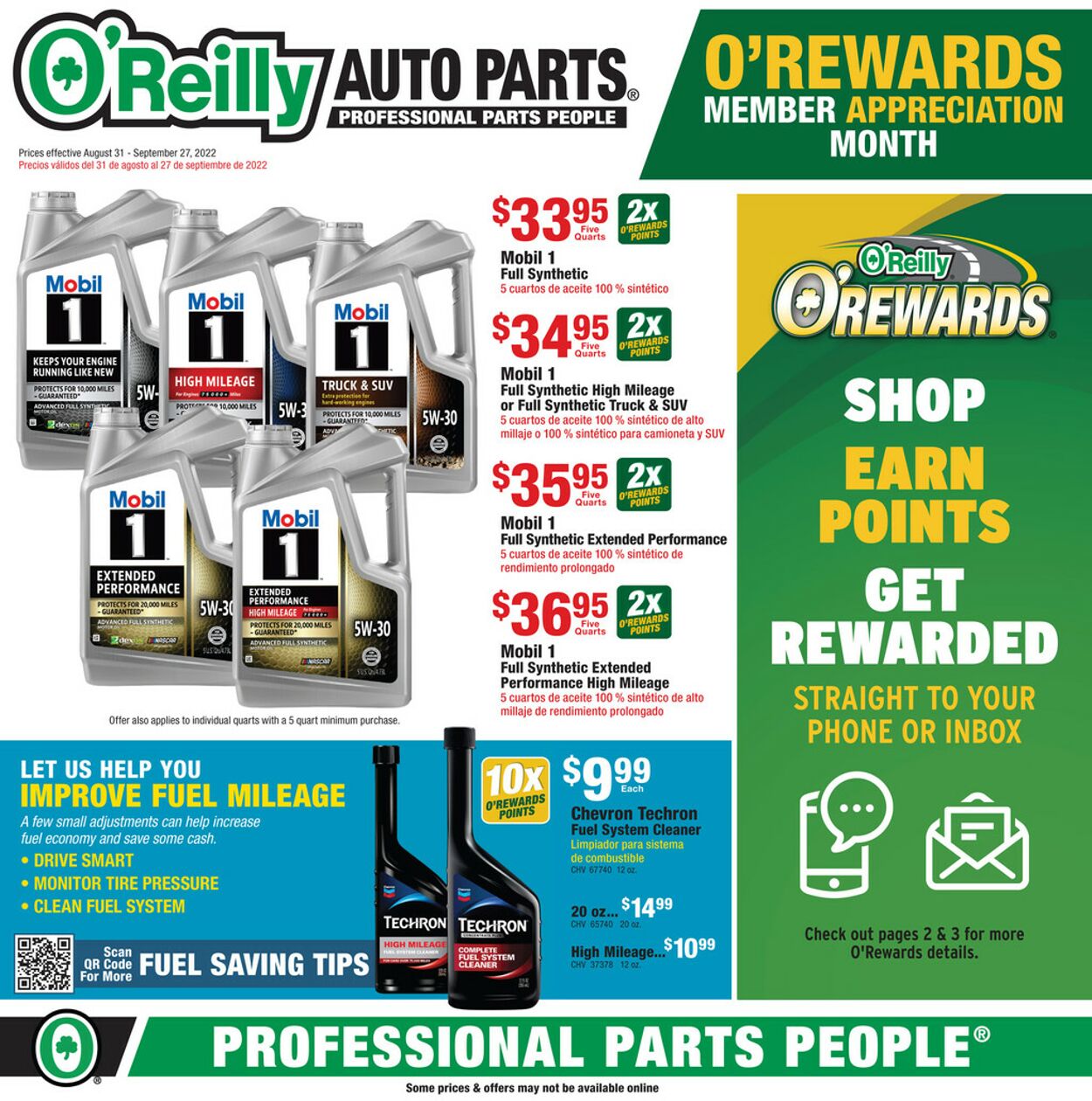 O'Reilly Auto Parts Weekly Ad Circular - valid 08/31-09/27/2022