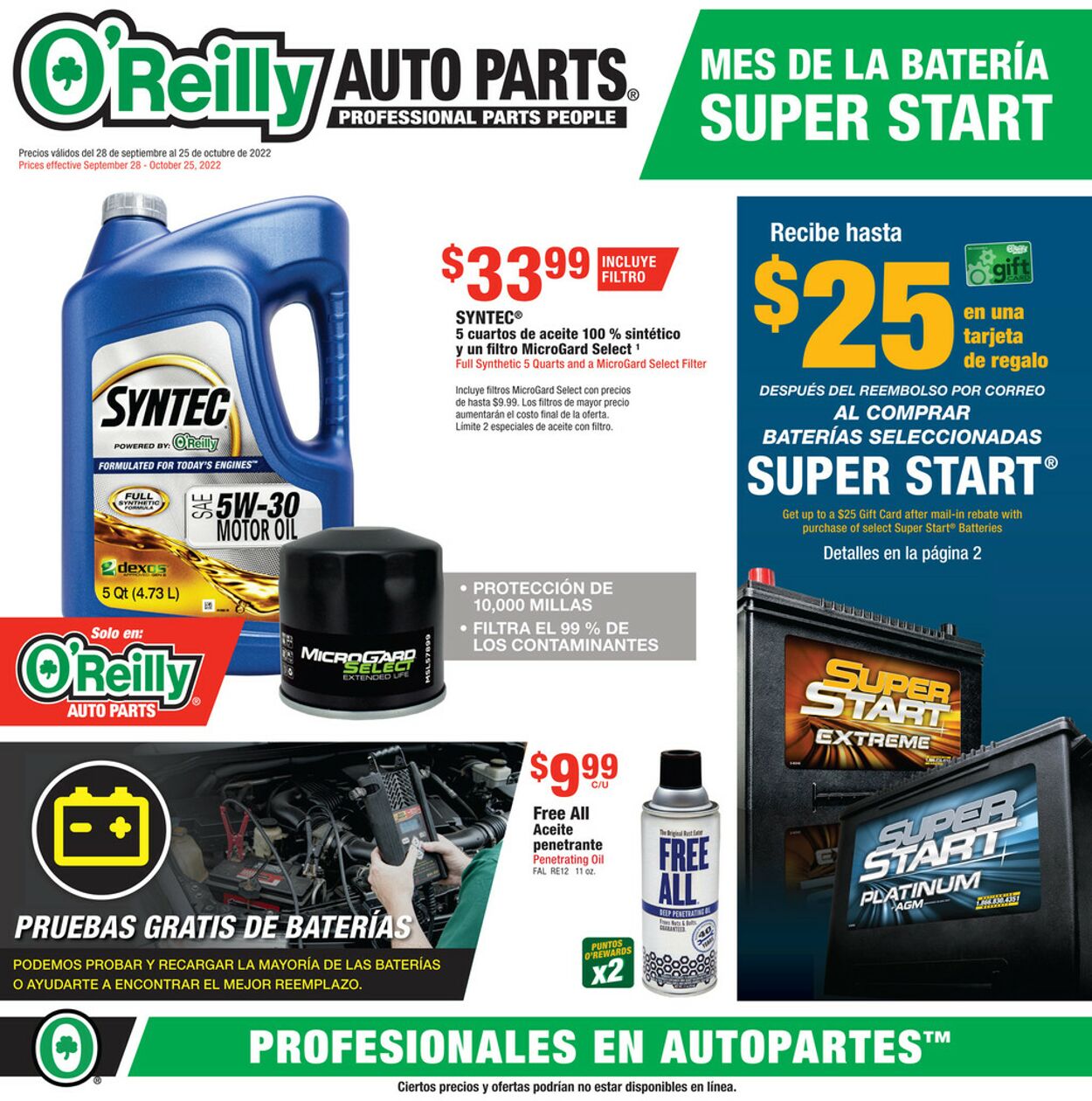 O'Reilly Auto Parts Weekly Ad Circular - valid 09/28-10/25/2022