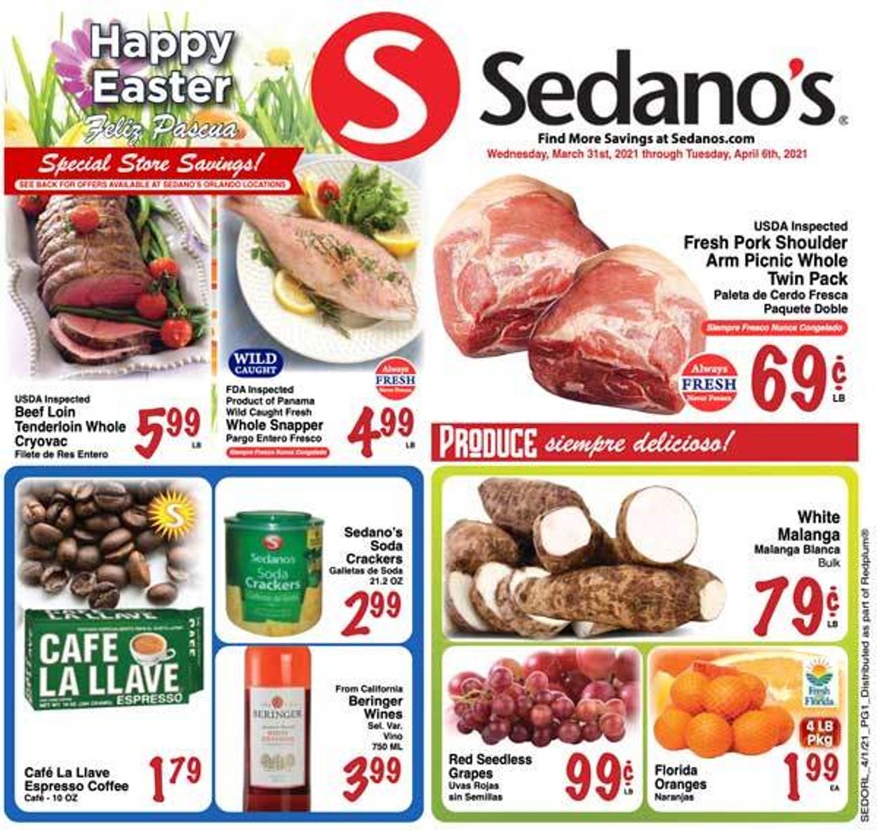 Sedano's Easter 2021 ad Weekly Ad Circular - valid 03/31-04/06/2021