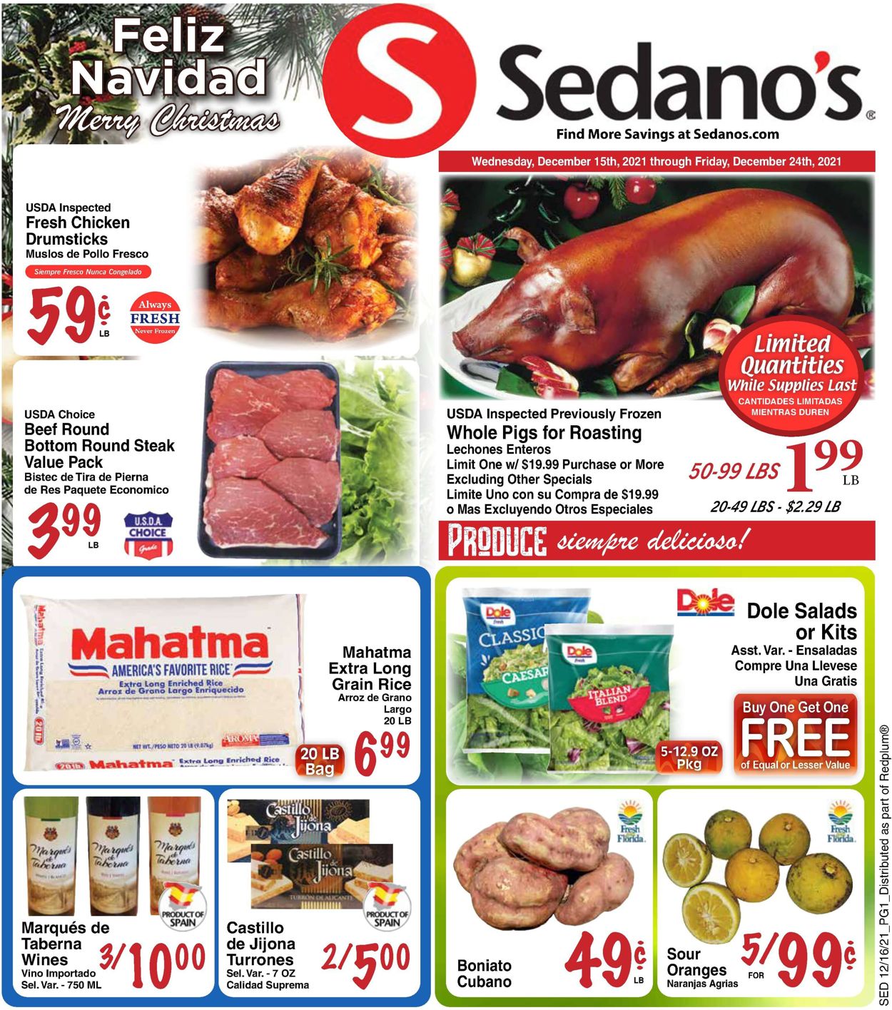 Sedano's HOLIDAYS 2021 Weekly Ad Circular - valid 12/15-12/24/2021