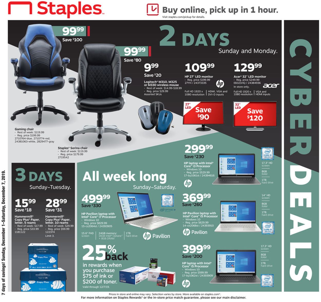 Staples - Cyber Deals 2019 Weekly Ad Circular - valid 12/01-12/07/2019