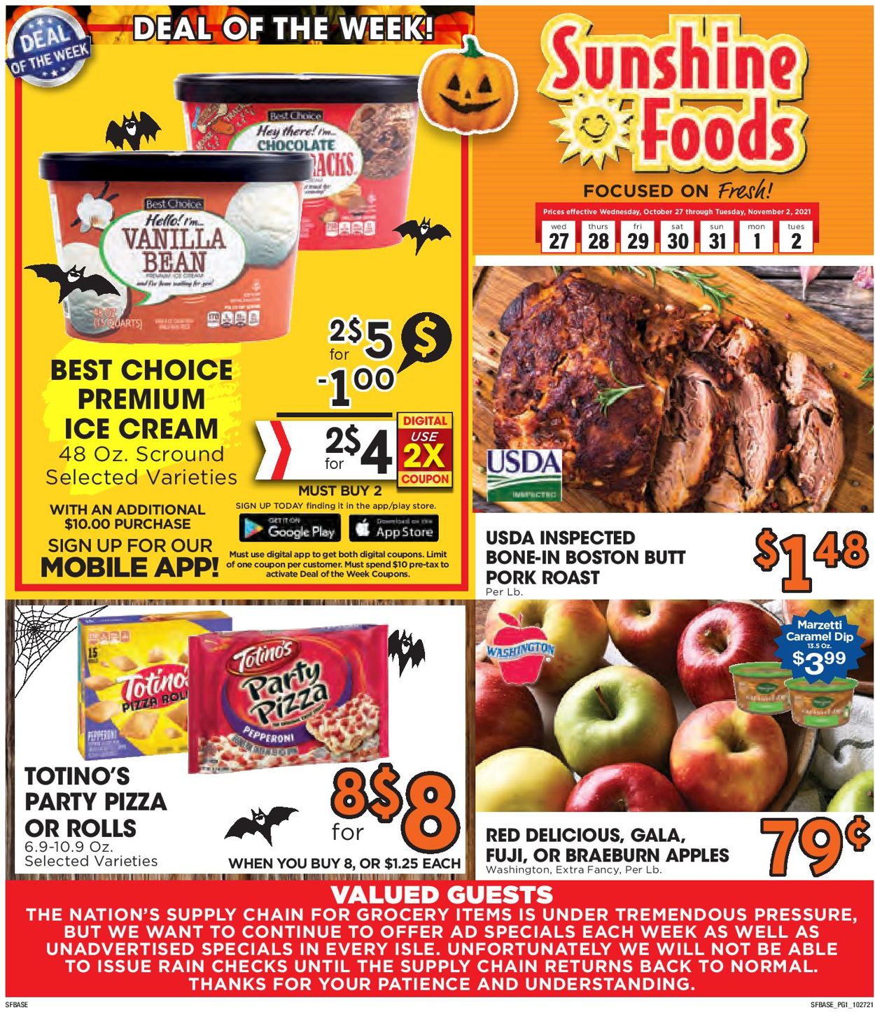 Sunshine Foods HALLOWEEN 2021 Weekly Ad Circular - valid 10/27-11/02/2021
