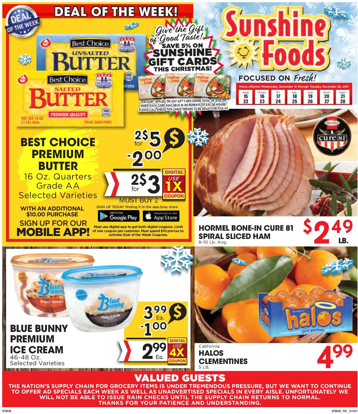Sunshine Foods CHRISTMAS 2021 Weekly Ad Circular - valid 12/15-12/28/2021