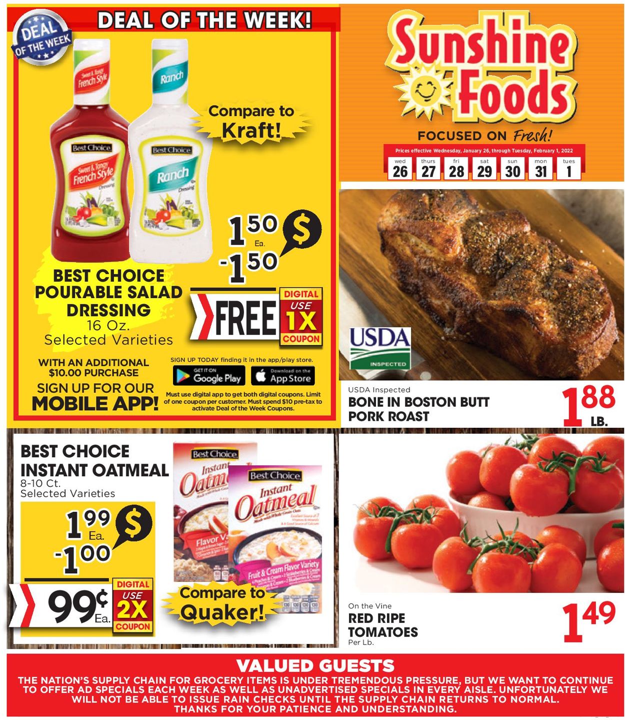 Sunshine Foods Weekly Ad Circular - valid 01/26-02/01/2022