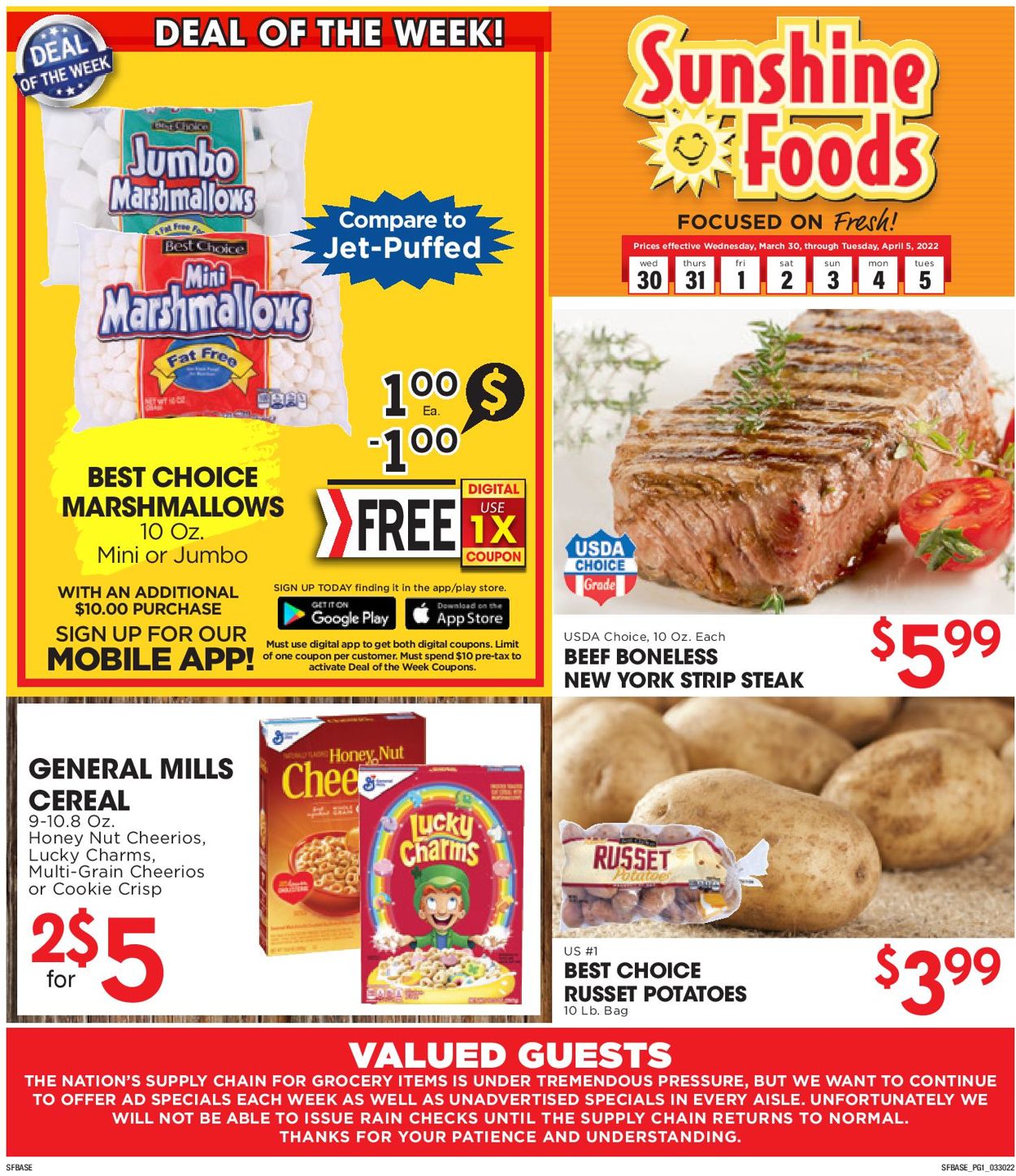 Sunshine Foods Weekly Ad Circular - valid 03/30-04/05/2022
