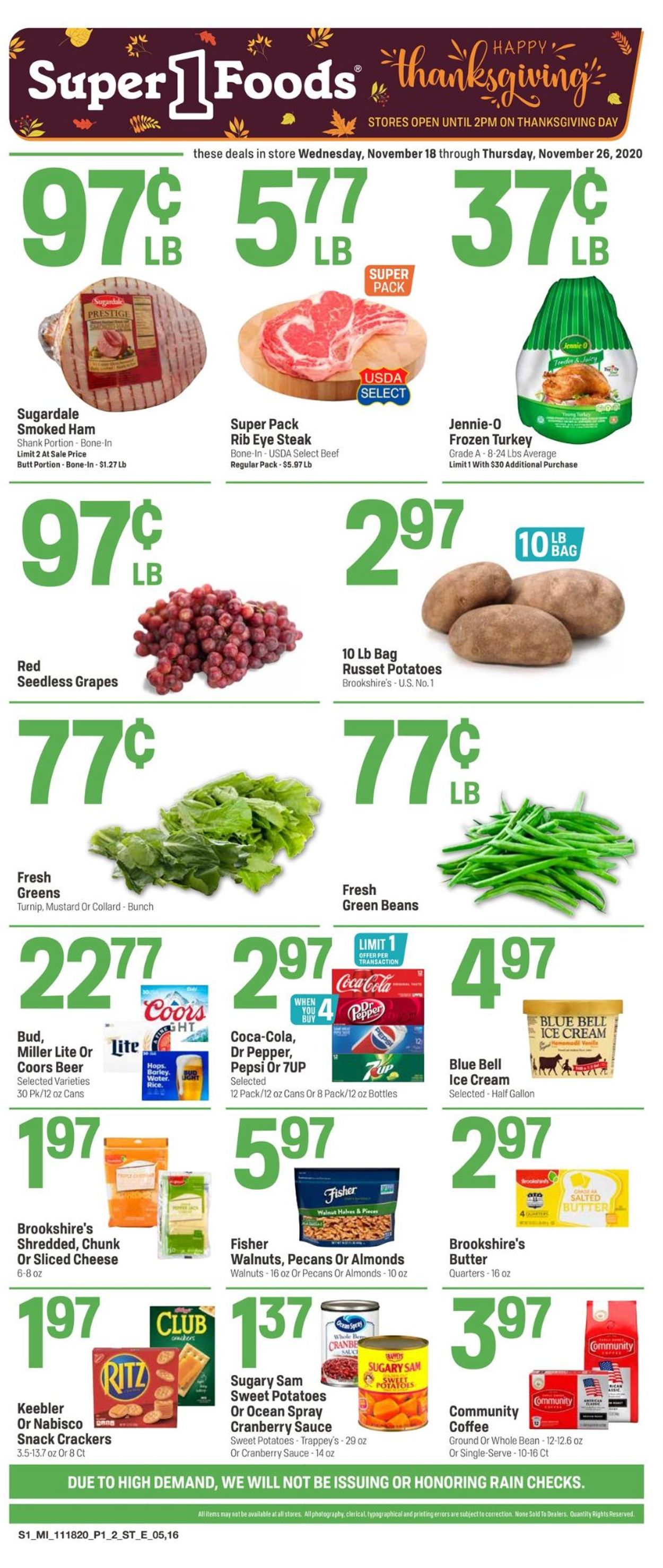 Super 1 Foods Thanksgiving  2020 Weekly Ad Circular - valid 11/18-11/26/2020