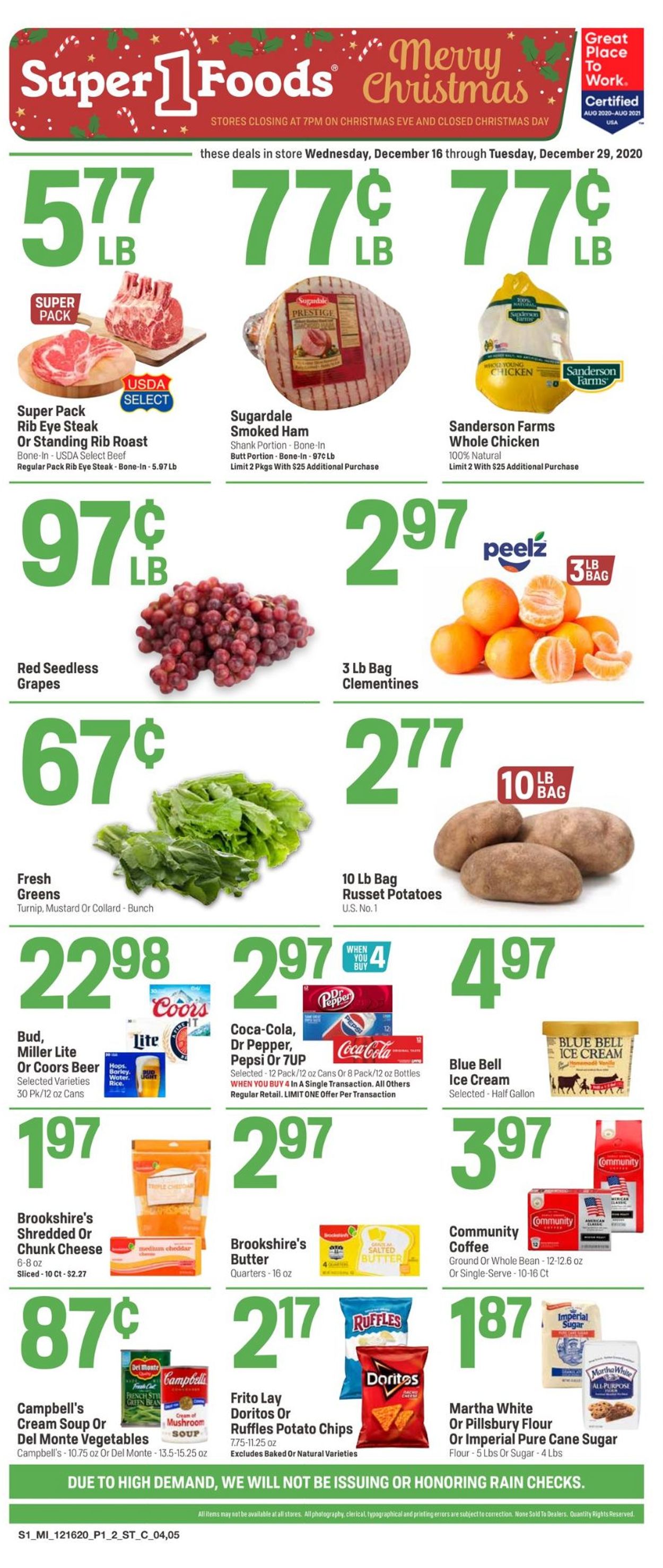 Super 1 Foods Weekly Ad Circular - valid 12/16-12/29/2020