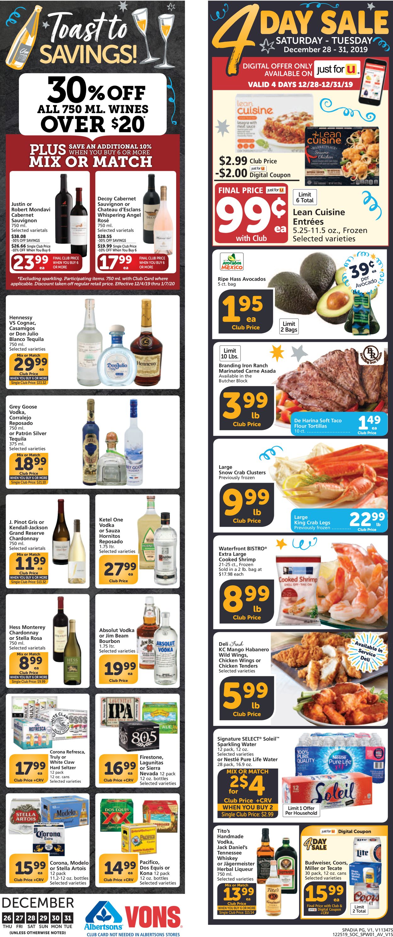 Vons - New Years's Ad 2019/2020 Weekly Ad Circular - valid 12/28-12/31/2019