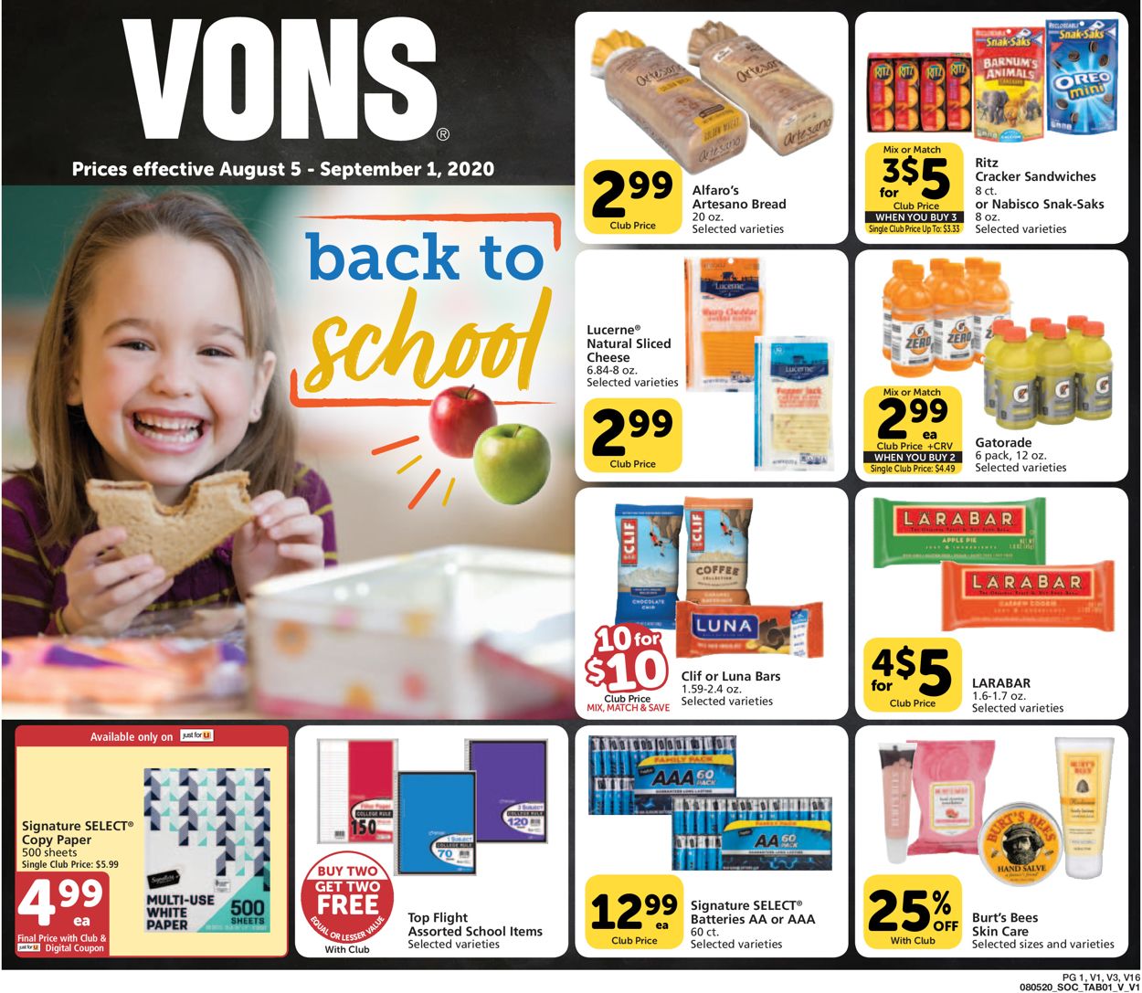Vons Weekly Ad Circular - valid 08/05-09/01/2020
