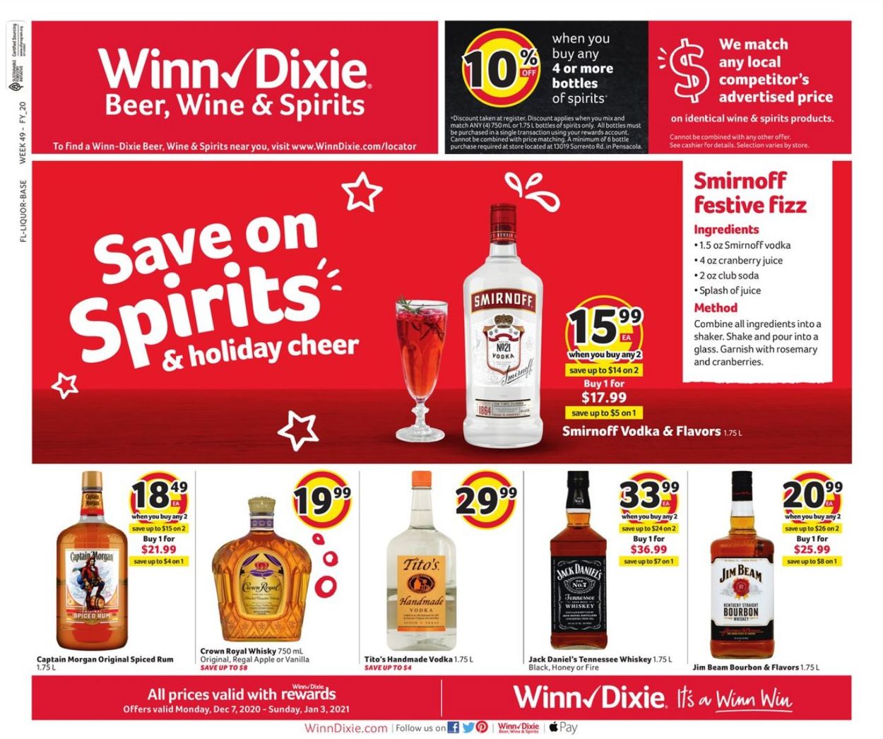 Winn Dixie Beer Wine & Spirits 2020 Weekly Ad Circular - valid 12/07-01/03/2021